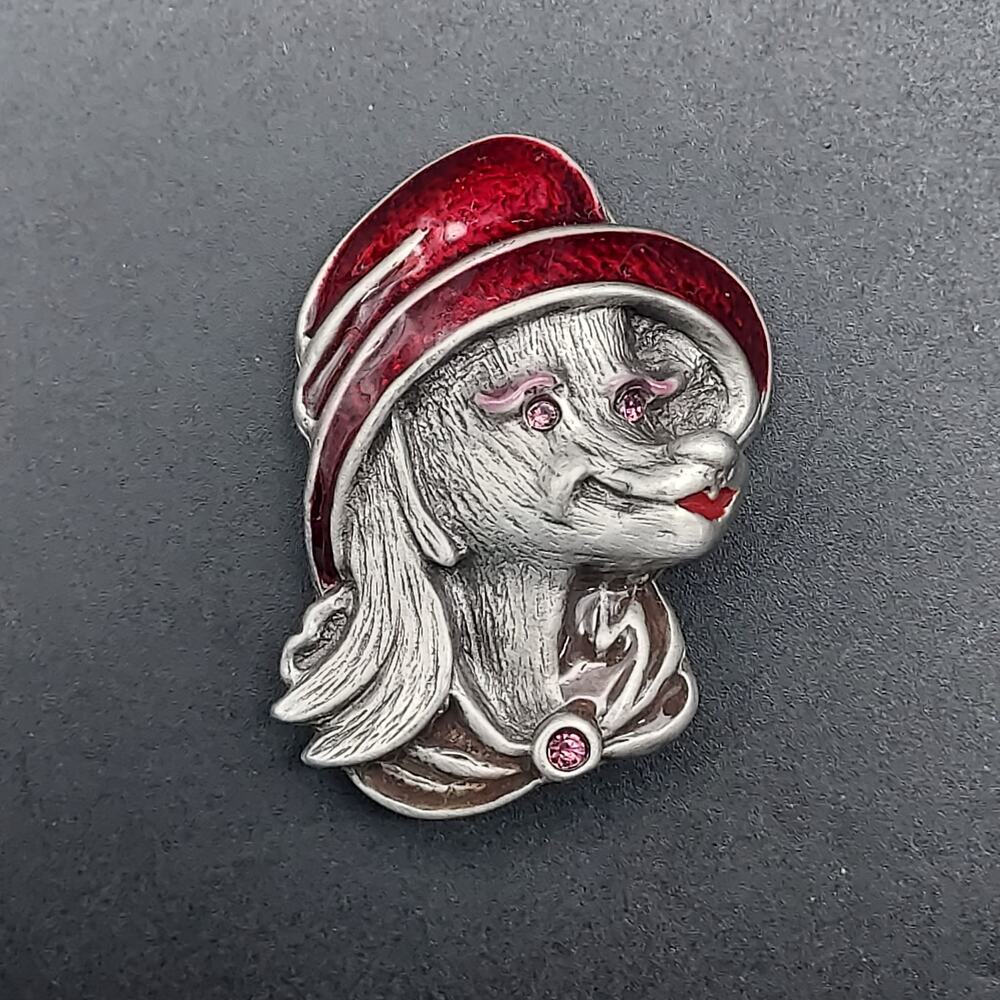 Dog in Hat Brooch Red Hat Society Eye Glass Holder NOS - Picture 10 of 10